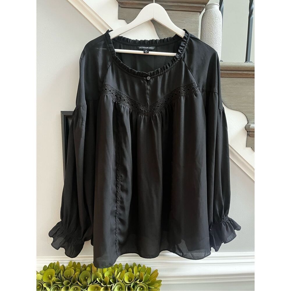 Zac & Rachel Black Lace Trim Gothic Fairygoth Dark Academia Blouse sz 3X EUC